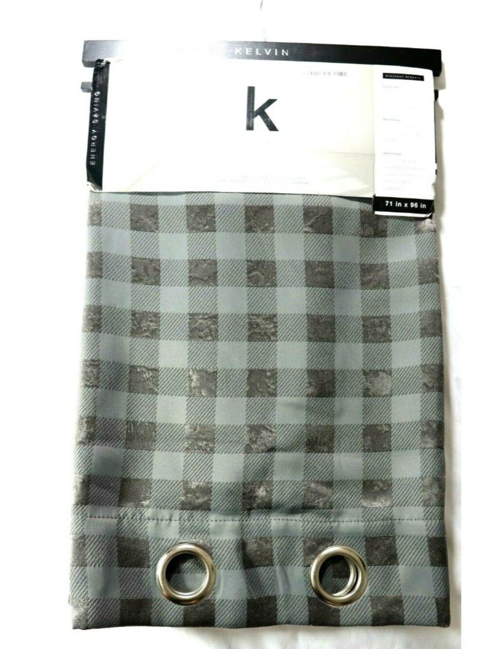 KELVIN FASHION PRINT BLACK OUT CURTAINS GREY METALLIC CHECK CHEQUE
